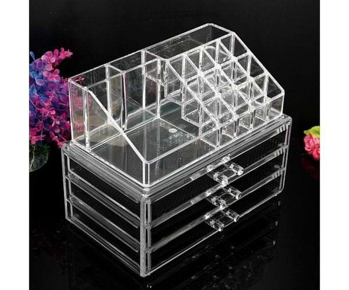 saketi italy - transparent jewelry box for jewelry and cosmetics with 3 drawers