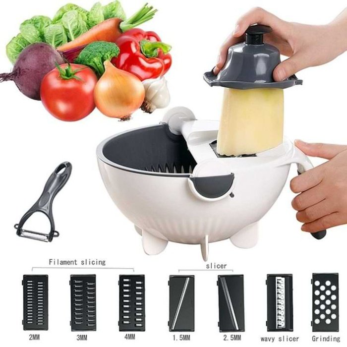 saketi italy - multi-cutter for vegetables 6 in 1 with a rotating drainage basket