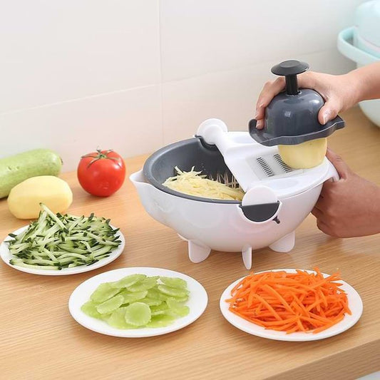 saketi italy - multi-cutter for vegetables 6 in 1 with a rotating drainage basket