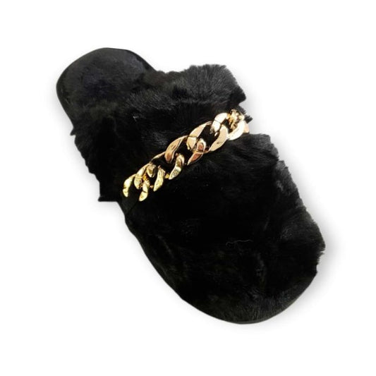 saketi italy - women's slipper with fur and thin chain