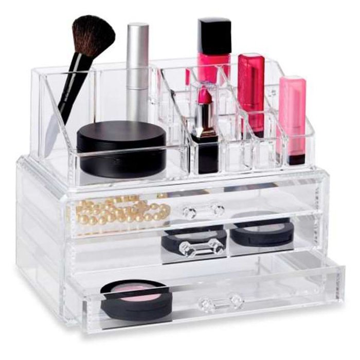 saketi italy - transparent jewelry box for jewelry and cosmetics with 3 drawers